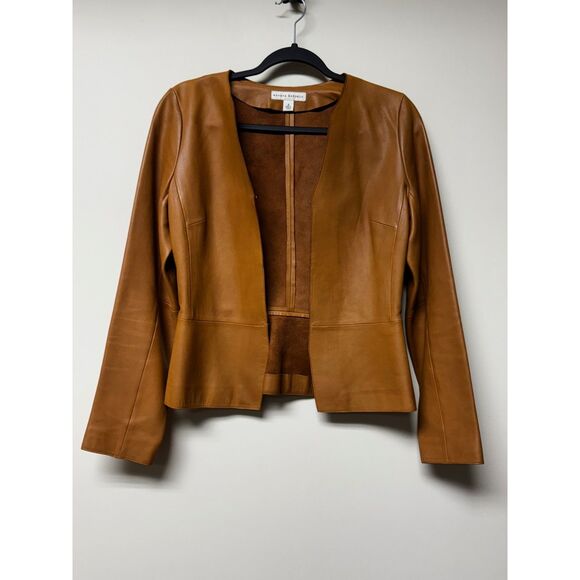 VTG - BANANA REPUBLIC Genuine Leather Peplum Jacket, Caramel, Sz 2 - Picture 1 of 9